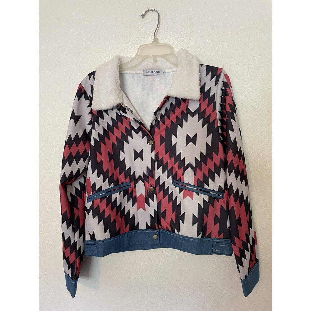 MISSLOOK Size L Multicolor Mixed Media Southwester Print Cotton Blend Jacket